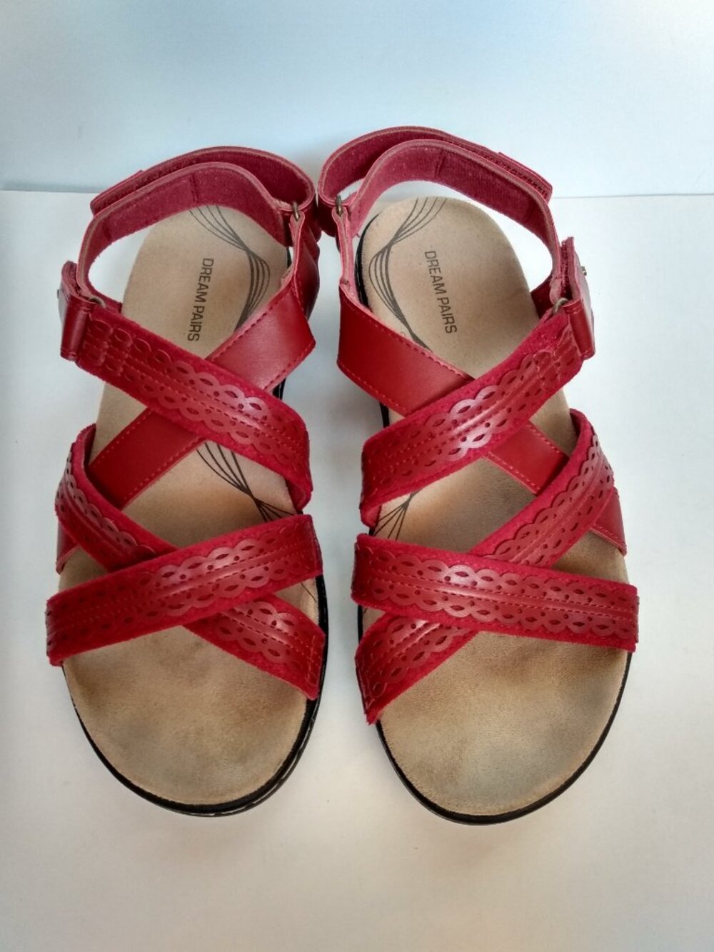 Dream Pairs Women's Red Faux Leather Sandals Size 8 Strappy Slingback Arch EUC